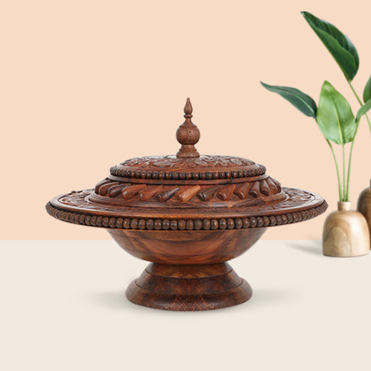 Wooden Handcrafted Dry Fruit Bowl with Lid Ideal For Dry Fruits Nuts Snacks Cookies Gift For all Occasions